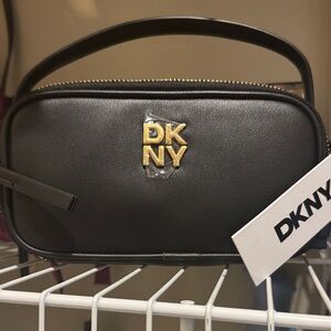 DKNY Black Crossbody Bag with Gold Accents